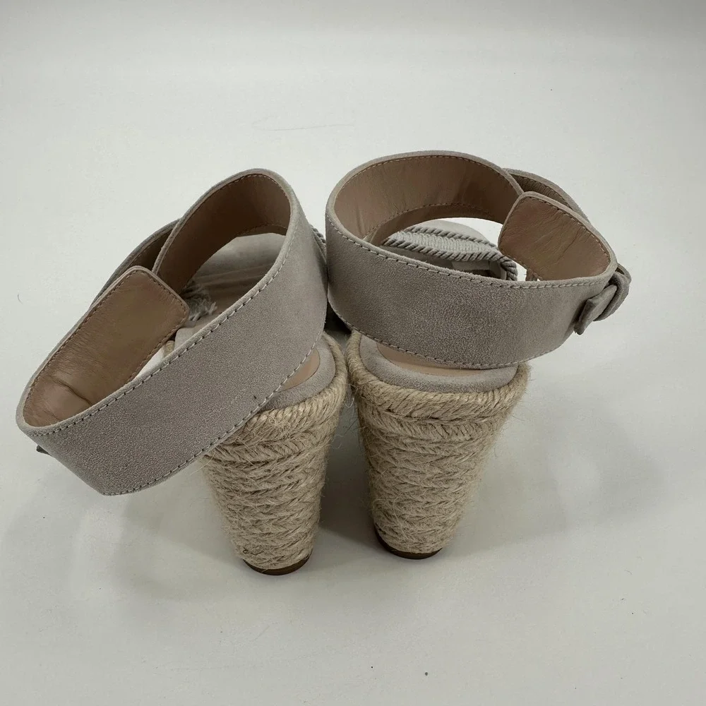 Stuart Weitzman Wedge Sandals Womens Size 9‎ Taupe Suede Espadrille Ankle Strap